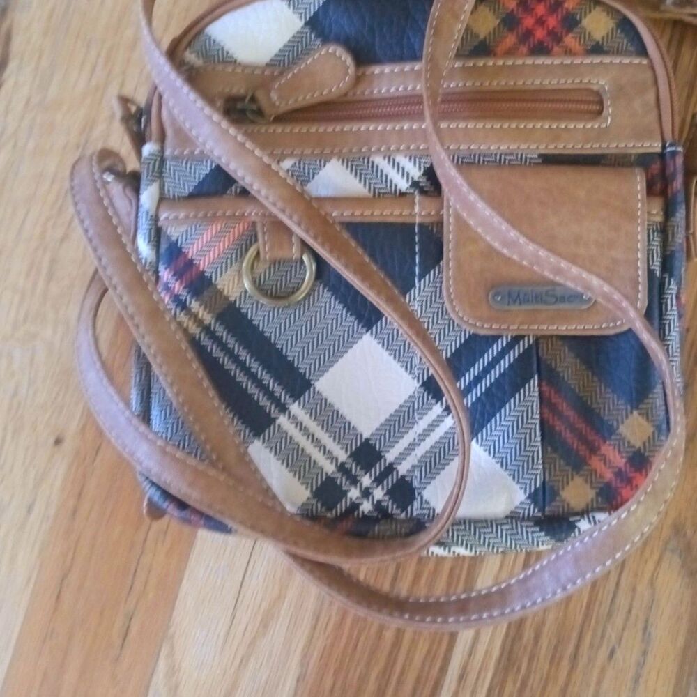 MultiSac Tweed Crossbody Bag Plaid Multi-Pocket Travel Shoulder Purse - Picture 3 of 8